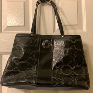 Coach black patent leather satchel in signature pattern, never used